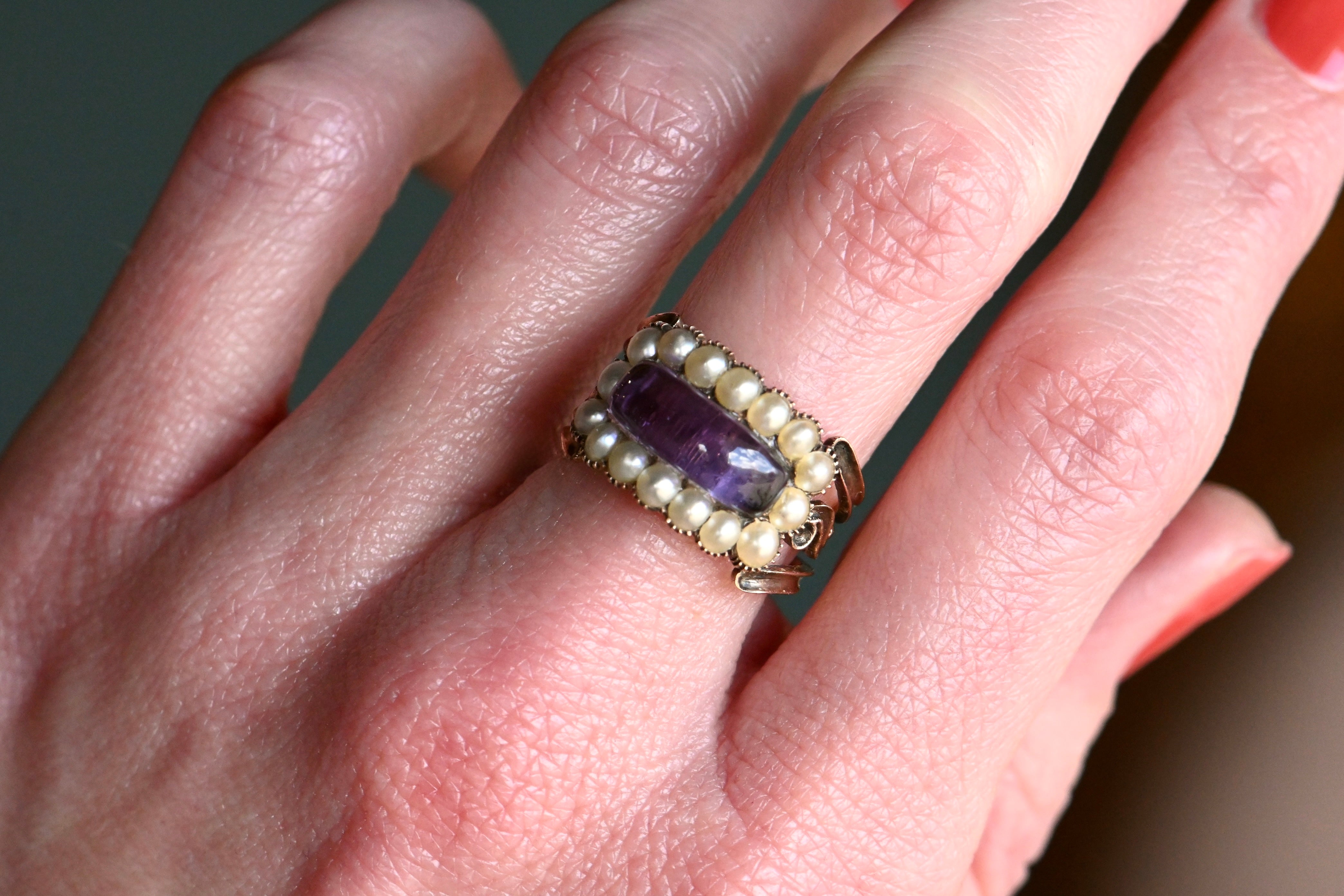 Regency Style Rings Antique 1810s 14K Georgian Regency Era amethyst and split pearl ring ...