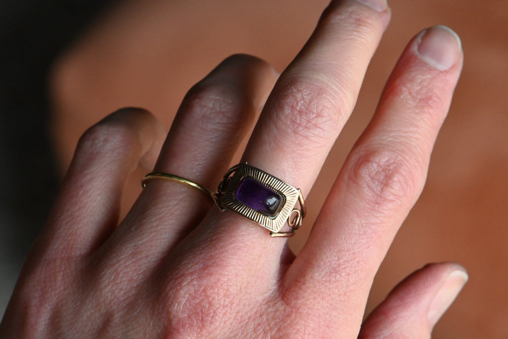 Regency Style Rings Antique 1810s 10K Georgian Regency Era memorial ring with amethyst ...