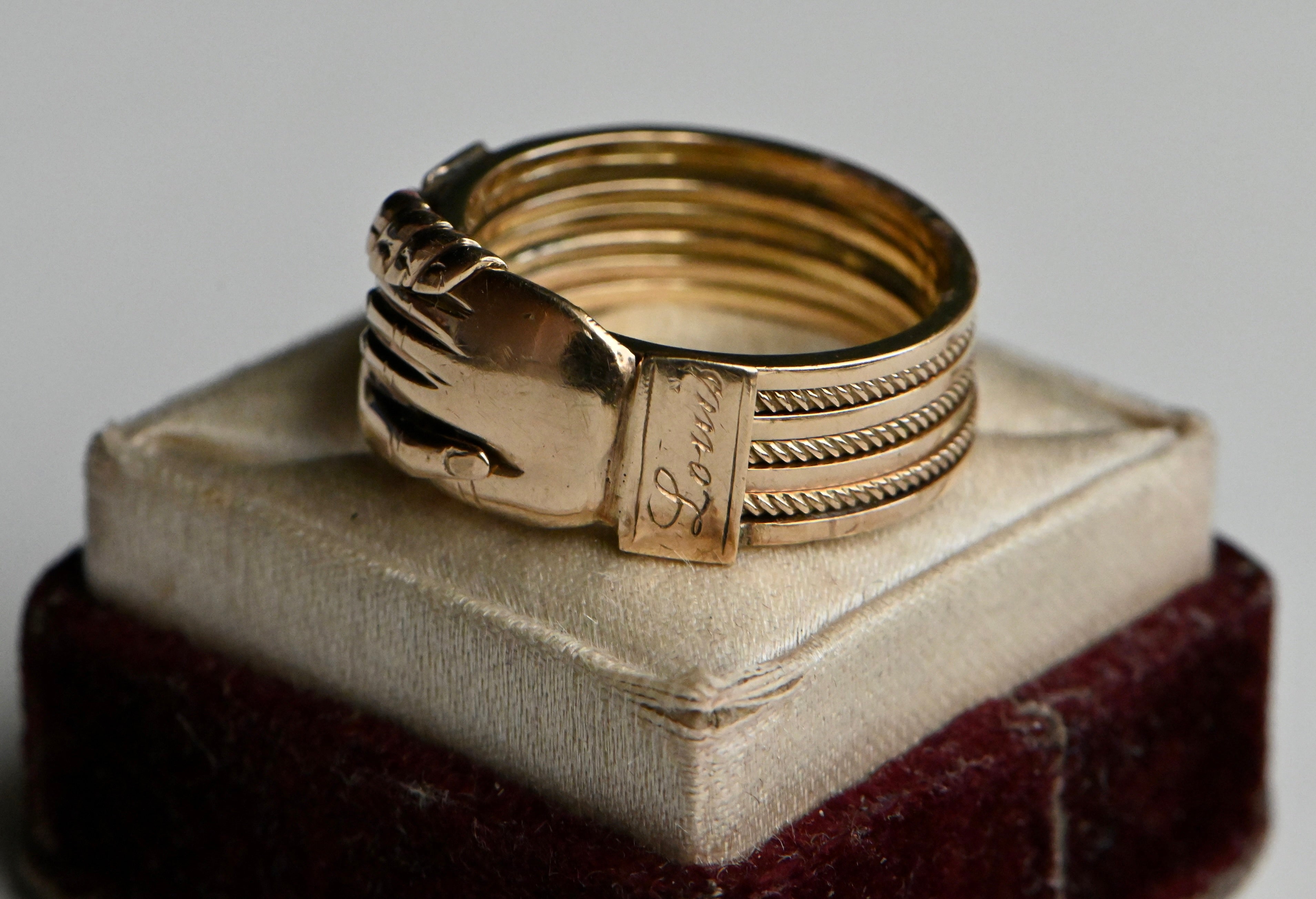 Antique 14K 1920s seven-band gimmel fede ring with engraved details ...
