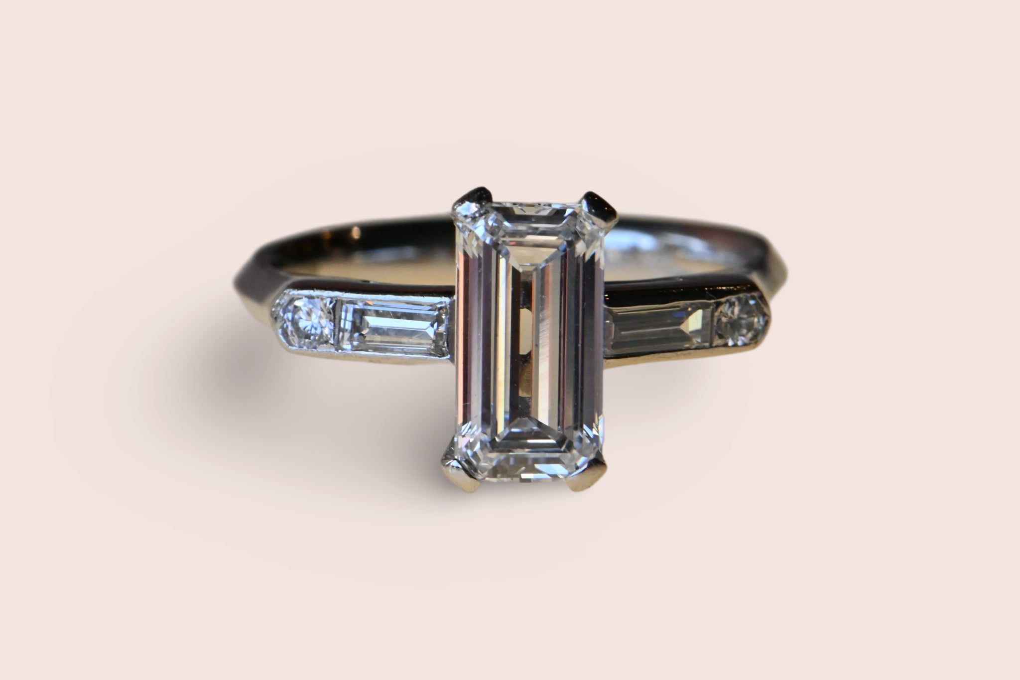 Vintage 1940s carat VS1/D Emerald Cut diamond engagement ring