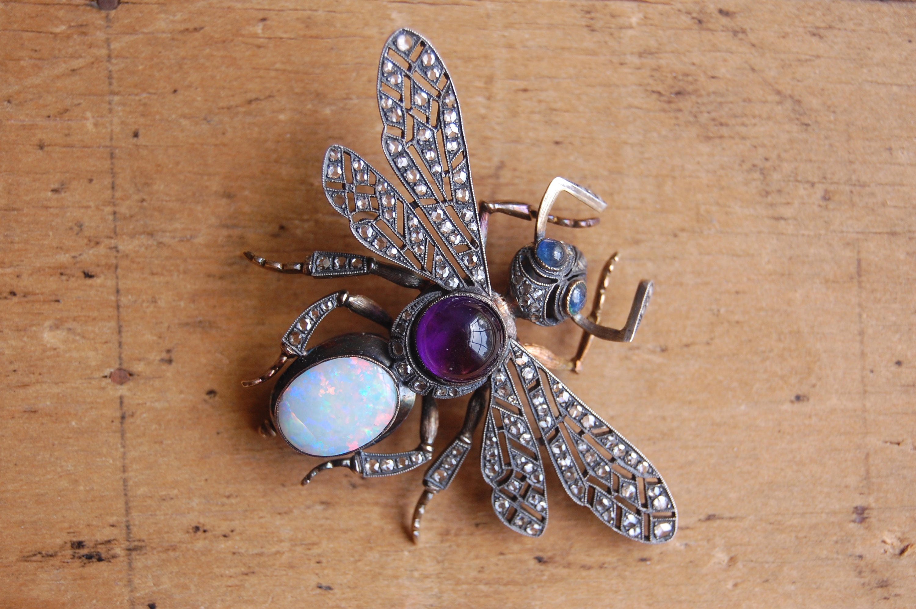 Antique Russian Imperial gemstone insect brooch ∙ 1900s Art Nouveau Ru ...