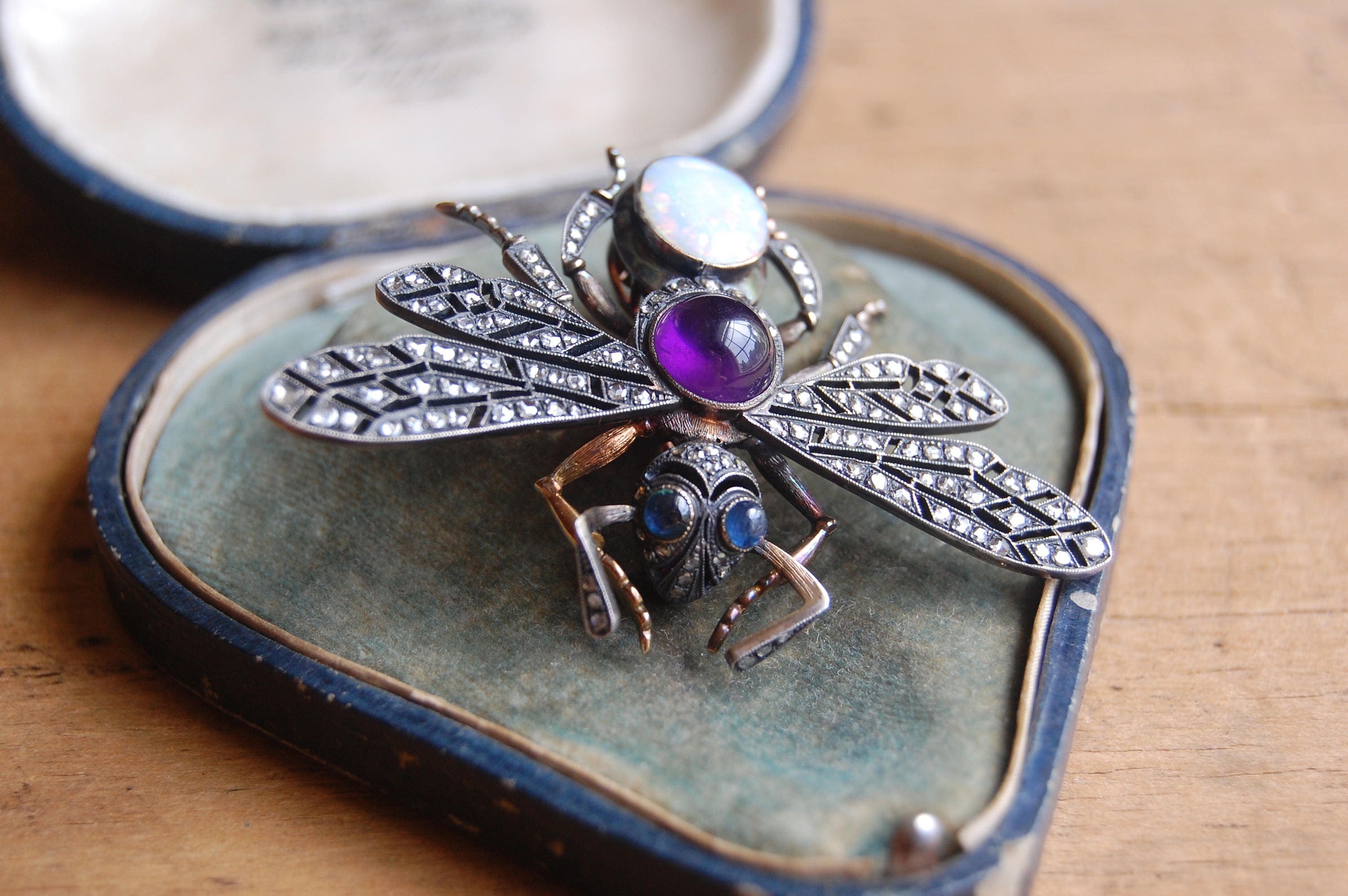 Antique Russian Imperial gemstone insect brooch ∙ 1900s Art Nouveau Ru ...