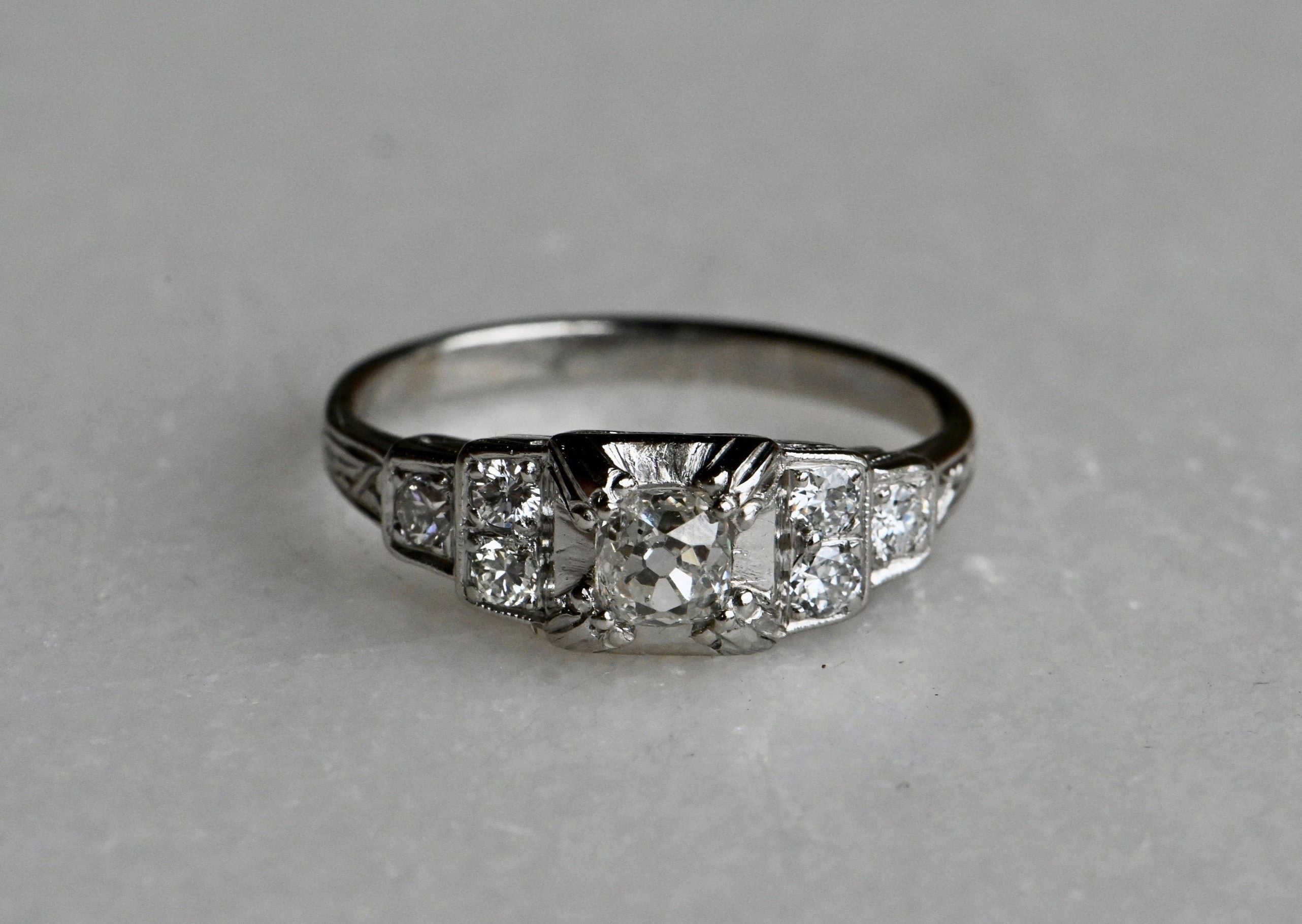 Art Deco .58ct. Diamond Antique Wedding Ring - Set Platinum |Gesner -  J39351– Gesner Estate Jewelry
