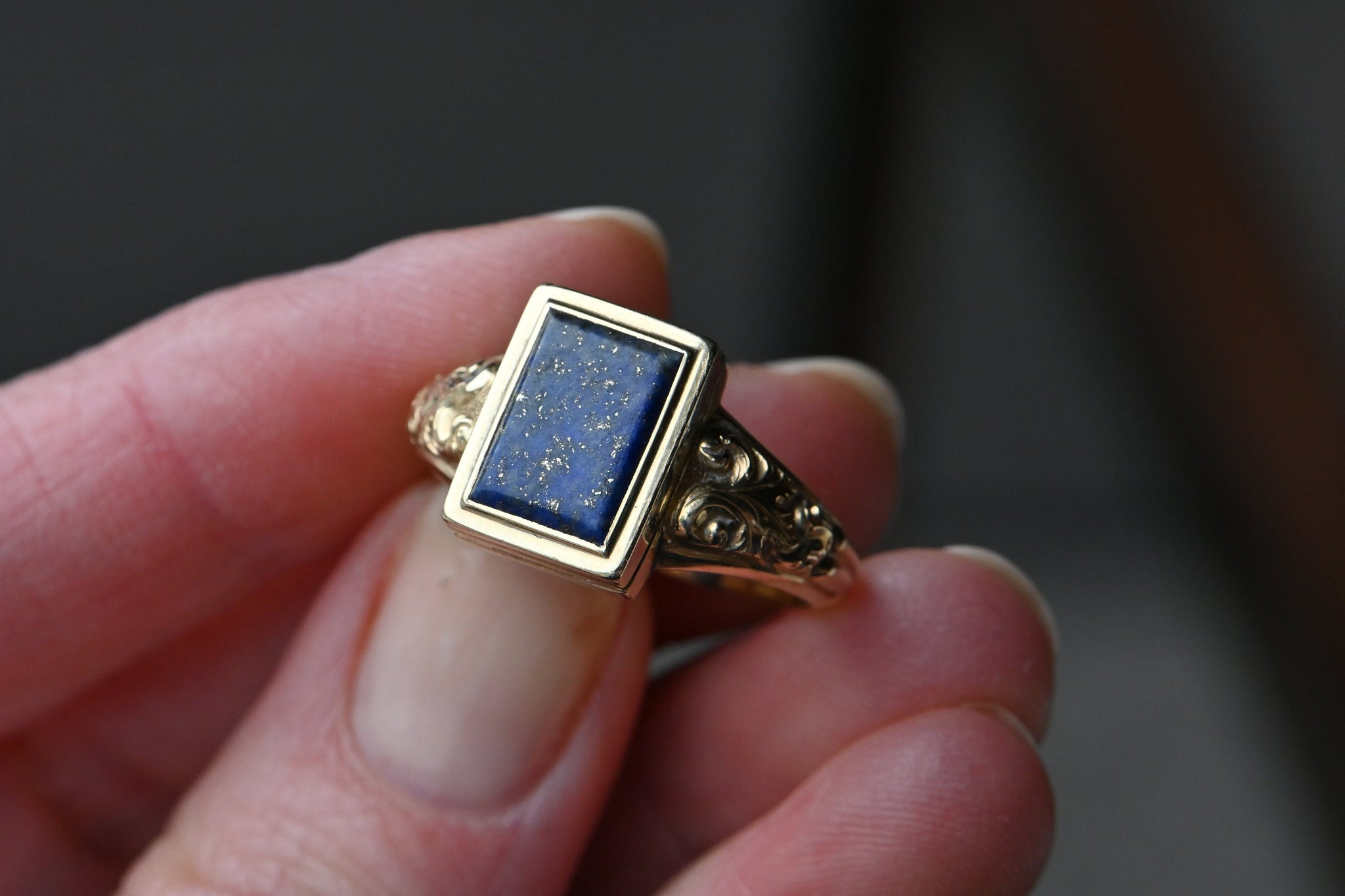 Antique Victorian lapis lazuli locket ring with hairwork